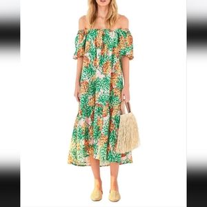 Farm Rio 🍍 Pineapple Garden Linen Midi Dress